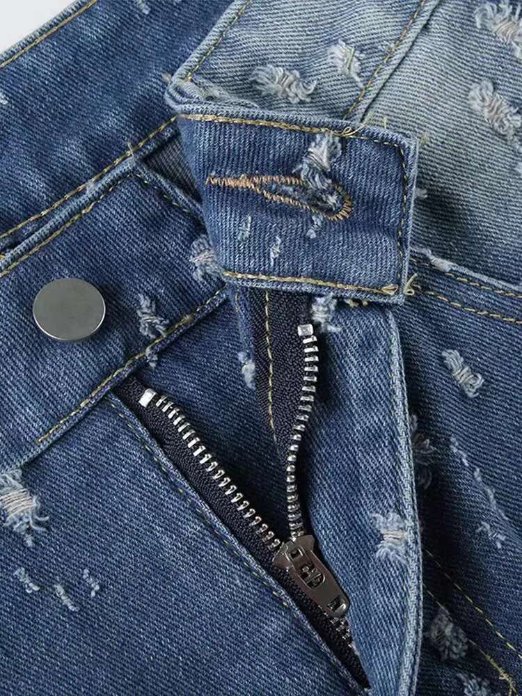 Denim Tassels Gradient Pants Women Wide Leg High Waist Straight Street Chic Jeans Female 2025 Spring Fashion Pocket Lady Trouser