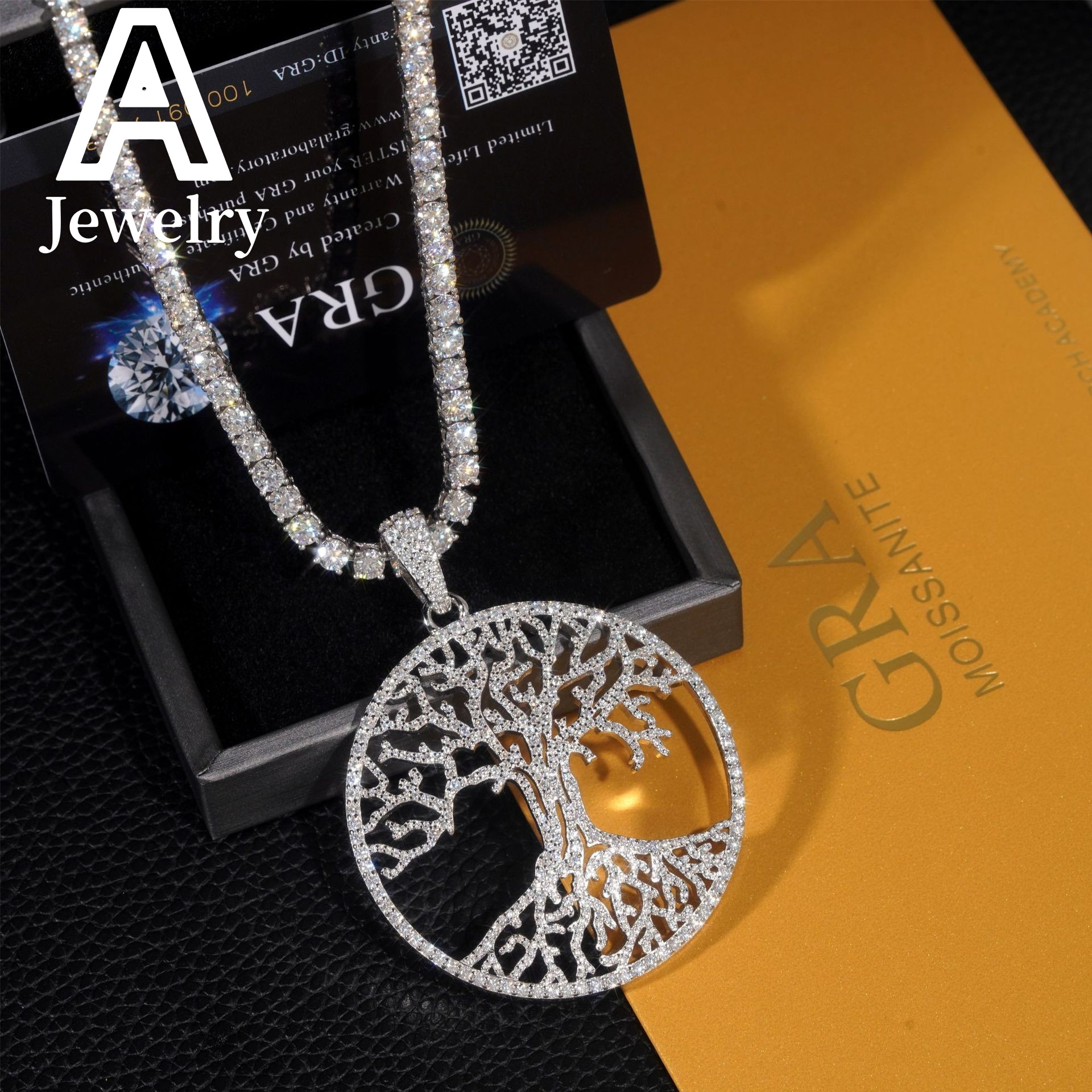 NEW ARRIVAL Tree Design Circle Pendant moissanite 925 Hip Hop iced out Pendant Jewelry Moissanite Pendant