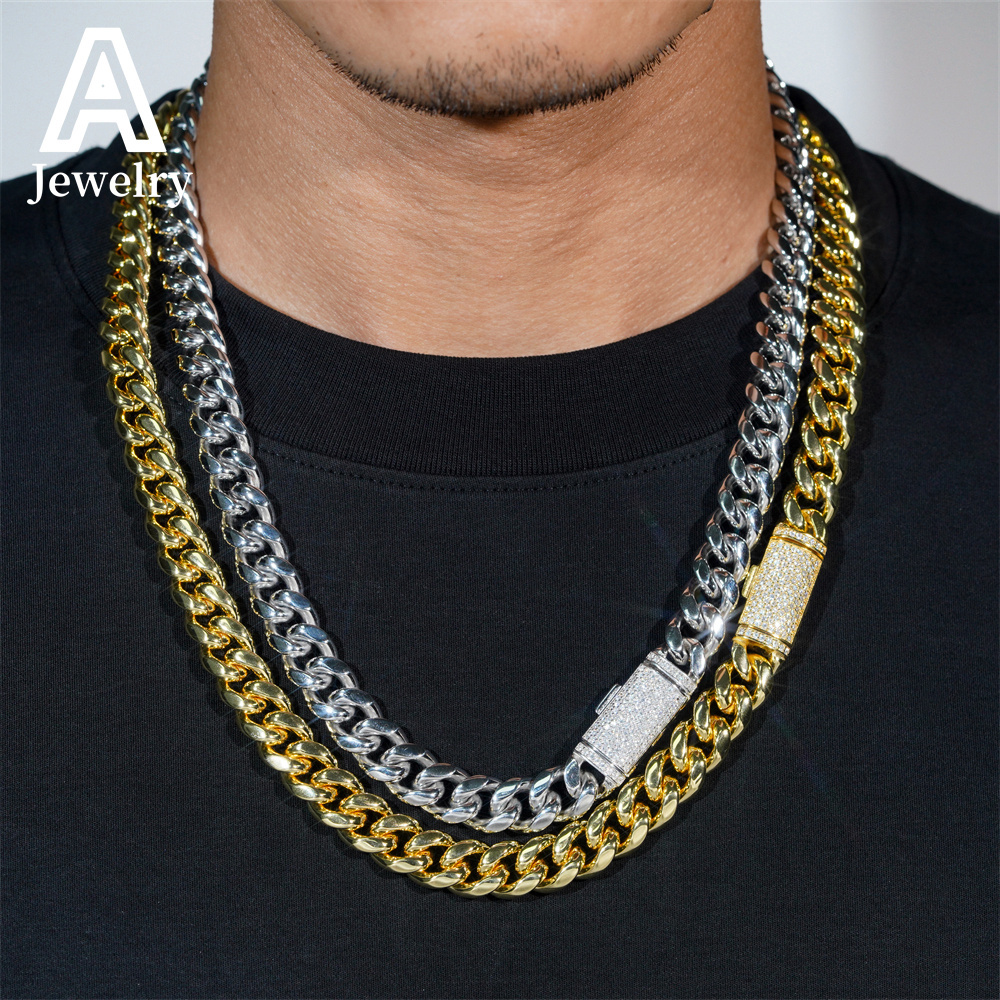 Hip Hop 12mm Wide 316L Stainless Steel Cuban Chains 925 Silver VVS Moissanite Lock Fashion Men Necklace Bracelet