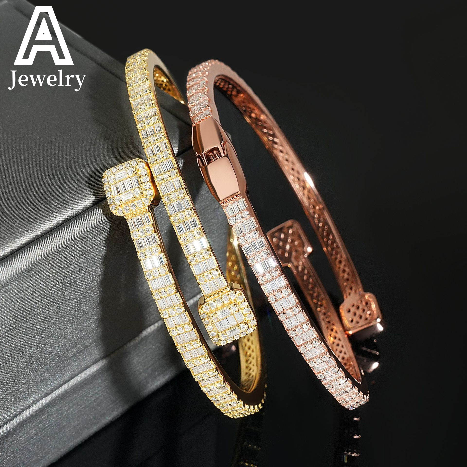 Fashion Jewelry Baguette Moissanite Bangles 925 Silver Trendy Jewelry Clover Bangles Bracelets