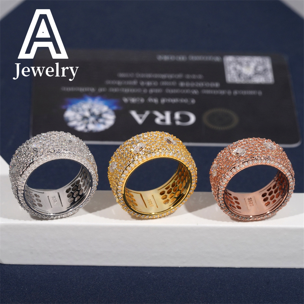 Hip Hop Fine Jewelry NEW ARRIVAL Affordable Fancy Shape Band Ring Emerald Moissanite Championship Ring 925 rings for men