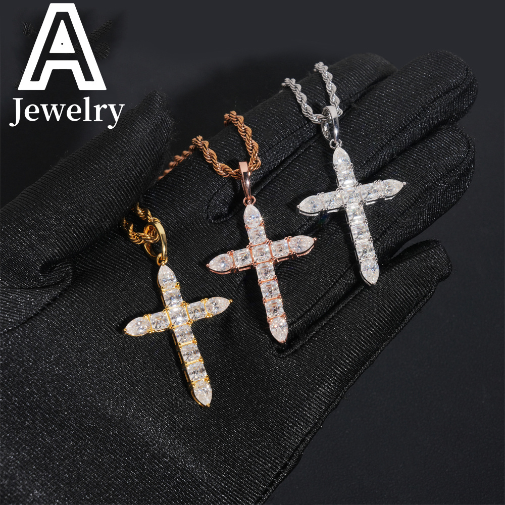 Hip hop jewelry Luxury Cross Pendant Pass diamond tester 925 silver moissanite diamond cross pendant iced out