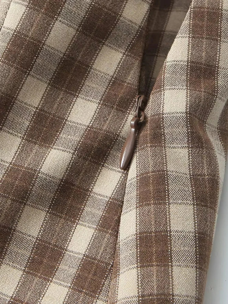 TRZA Womens Fashion Fitted Checkered Waistcoat Top And MidWaist SideZip Pleated Shorts TwoPiece Set for Women 250322