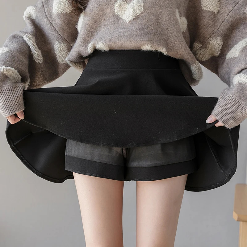 Fashion streetwear wool winter skateboard womens elastic waist pleated mini shorts ALine school girl Kawaii Faldas 250324