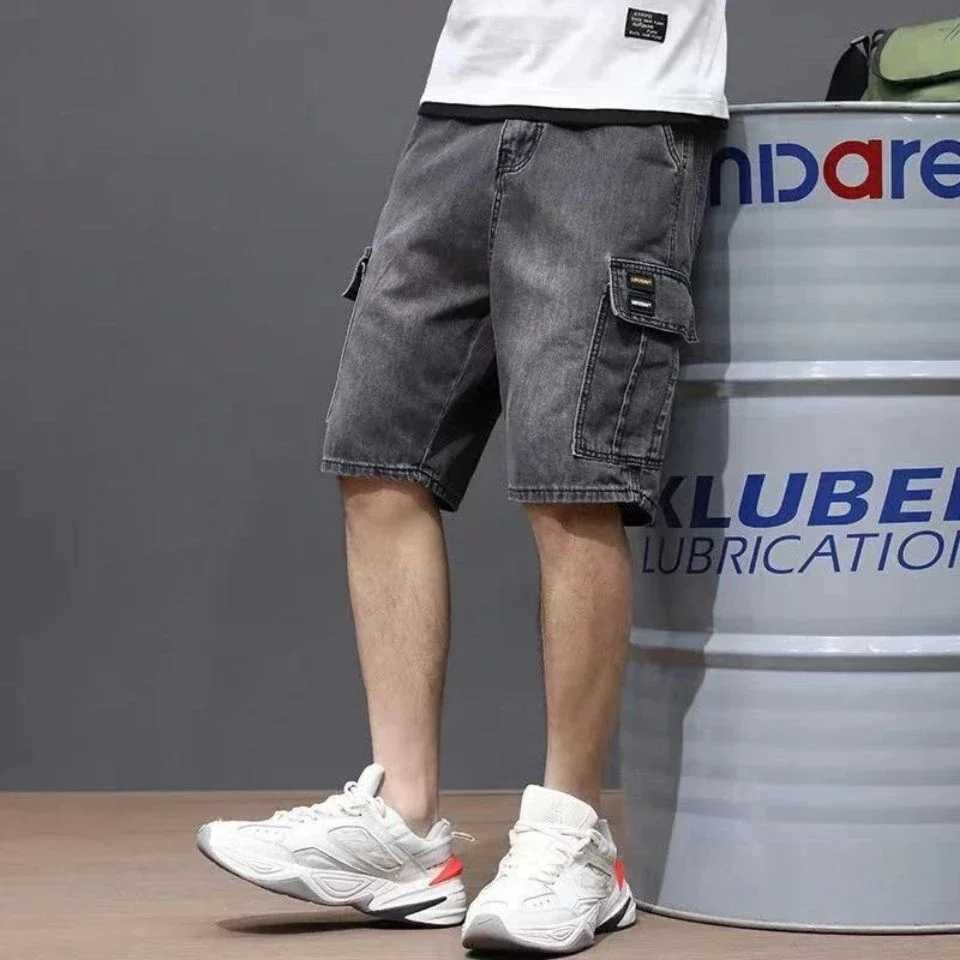 Mens Denim Shorts Black Gray Cargo Short Jeans Pants for Men with Pockets Popular Buttons Vintage Trend 2024 Comfortable Thin T250603