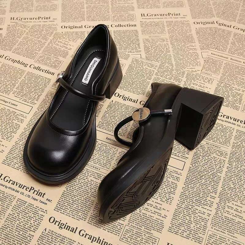 Famous Brand Ladies High Heel Sandals Women Pu Leather Ankle Buckle Mary Jane Woman Thick Heeled White Lolita Shoes