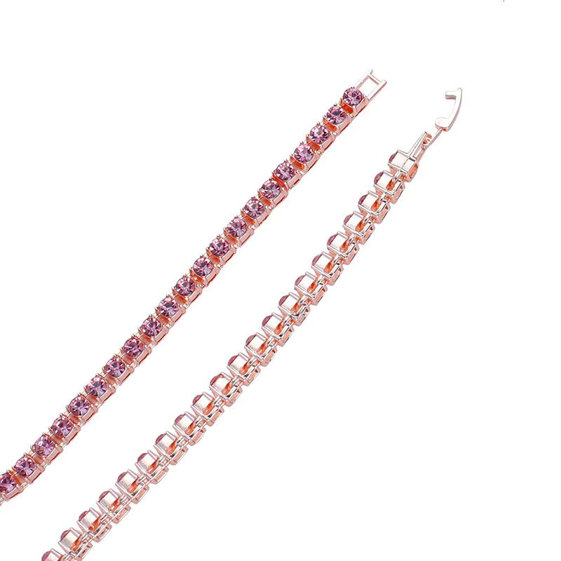 Moissanite necklace 4mm Custom Color pink Cute Young Style Durable Cuban Chain Chocker Necklace rainbow Colorful Zircon Pave Tennis Chain