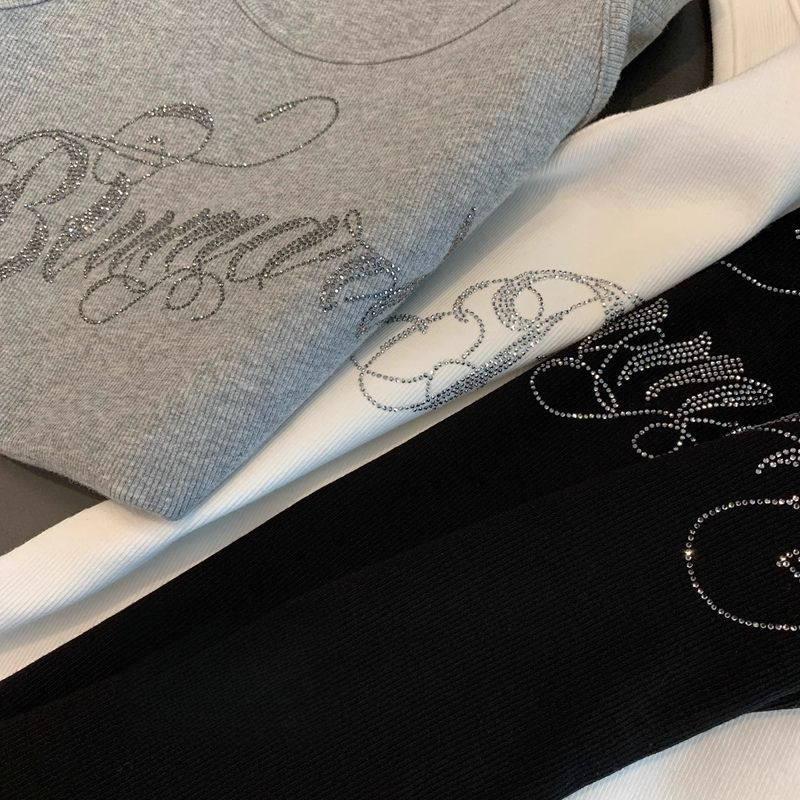 20205 New Designer Vest Letter Hot Diamond Shoulder Strap Vest Women's Slim Fit Sleeveless T-shirt Bottom Top