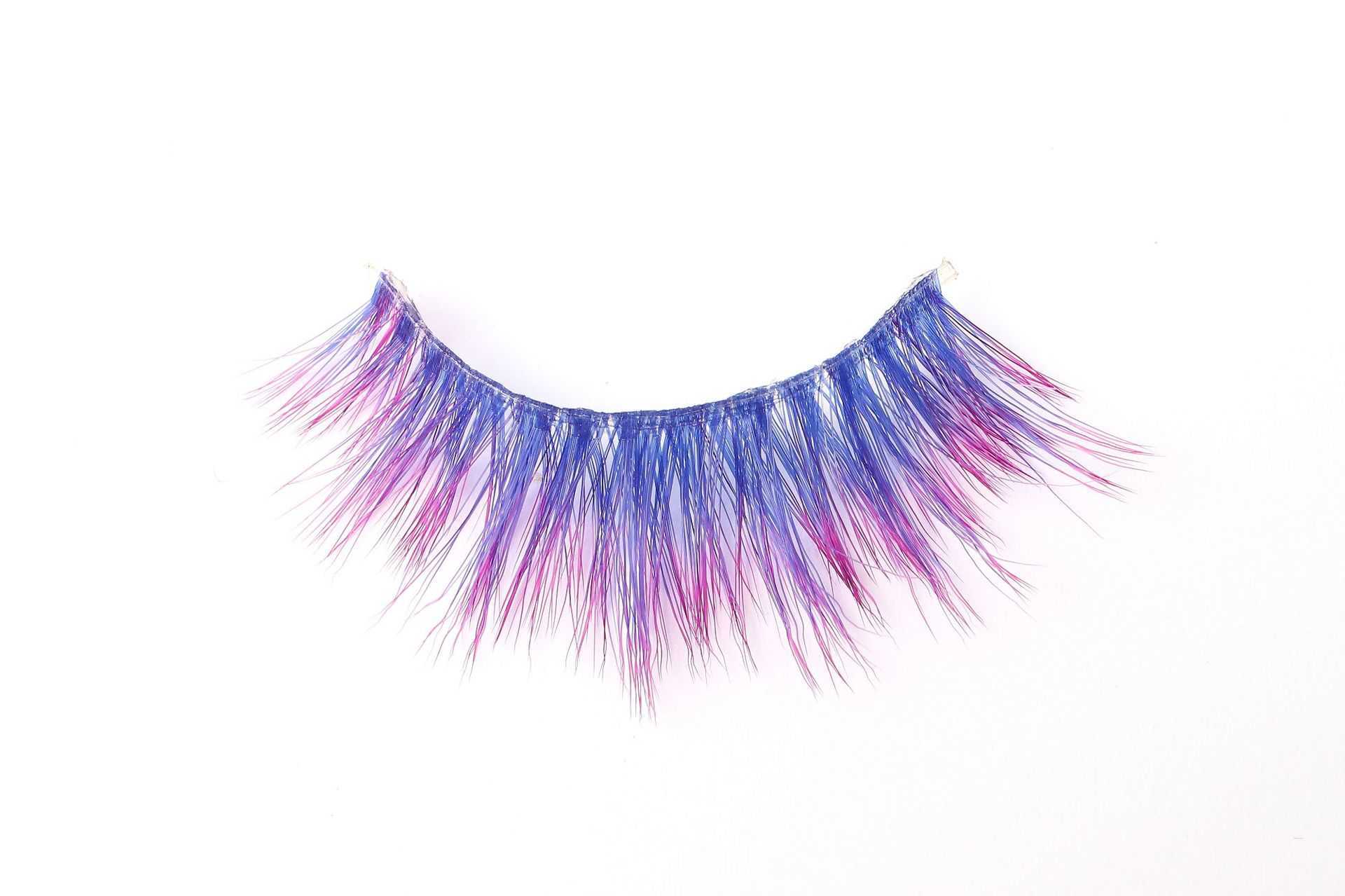 Colorful synthetic false eyelashes exaggerated stage creative makeup transparent stem thick and curly W250324