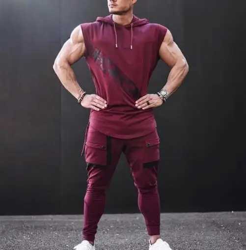 Mens leisure sports vest fitness show muscle mens sports leisure running training clothes sleeveless hooded sweatshirt outdoor street X250324