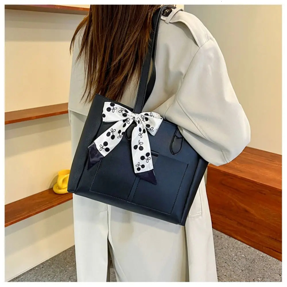 Fashion silk scarf shoulder bag bow contrasting color handbag splicing lower arm bag 250320