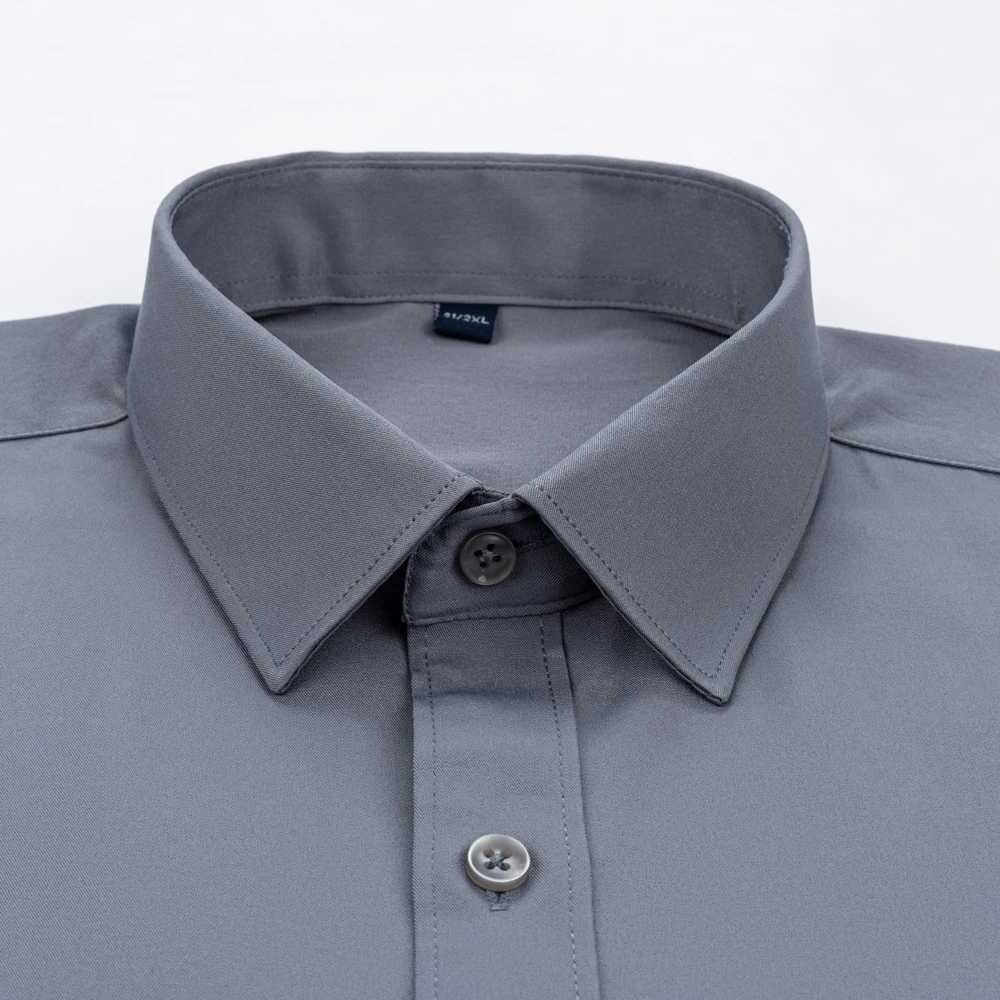 Mens elastic casual smooth material long sleeved ironless shirt comfortable and soft wrinkles ultra-thin fit solid formal shirt X250324