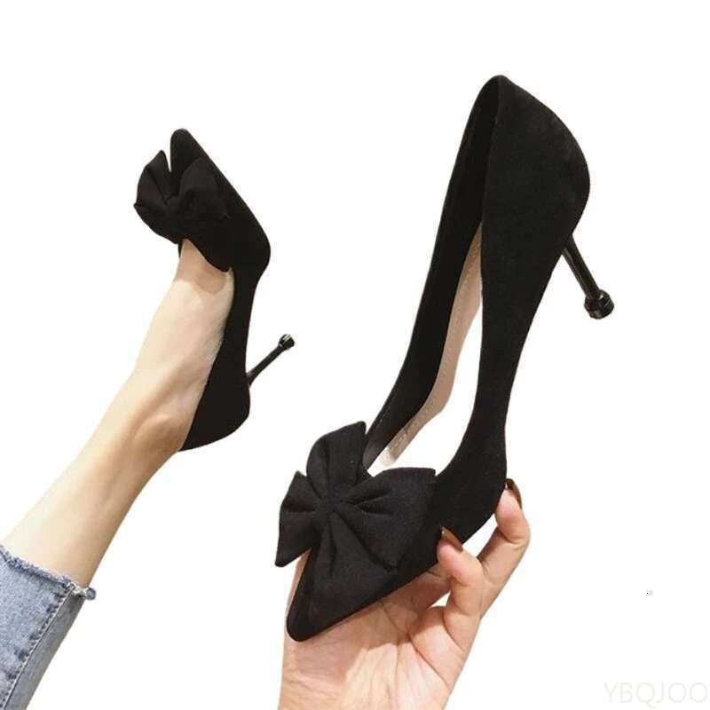 Women's trendy new Shoes Fashion bow tie slim high heels Sexy black Elegant shoes Fairy style comfort ladies pumps atos Mujer