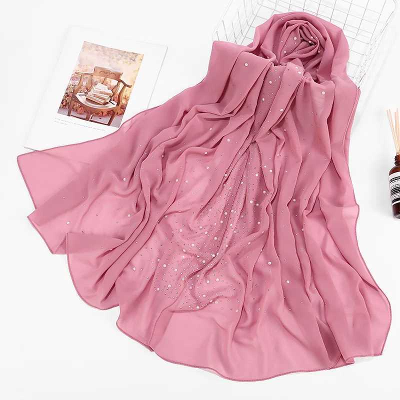 Fashion plain weave diamond bead bubble chiffon headscarf shawl wrapped headscarf suitable for Wan Foard Sjaal hat Cachecol 180 * 75cm X250324