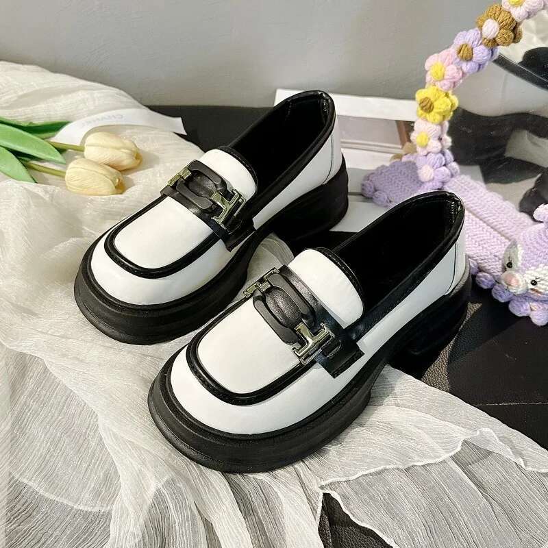 Loafers Retro British Style Leather White Light Mouth Mary Jane Single New Thick Soled Sponge Cake Women's Shoes