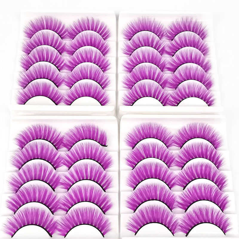 Colorful 5-Pair 3D Thick False Eyelash Stage Makeup Roll Up Messy Soft Eyelash W250324