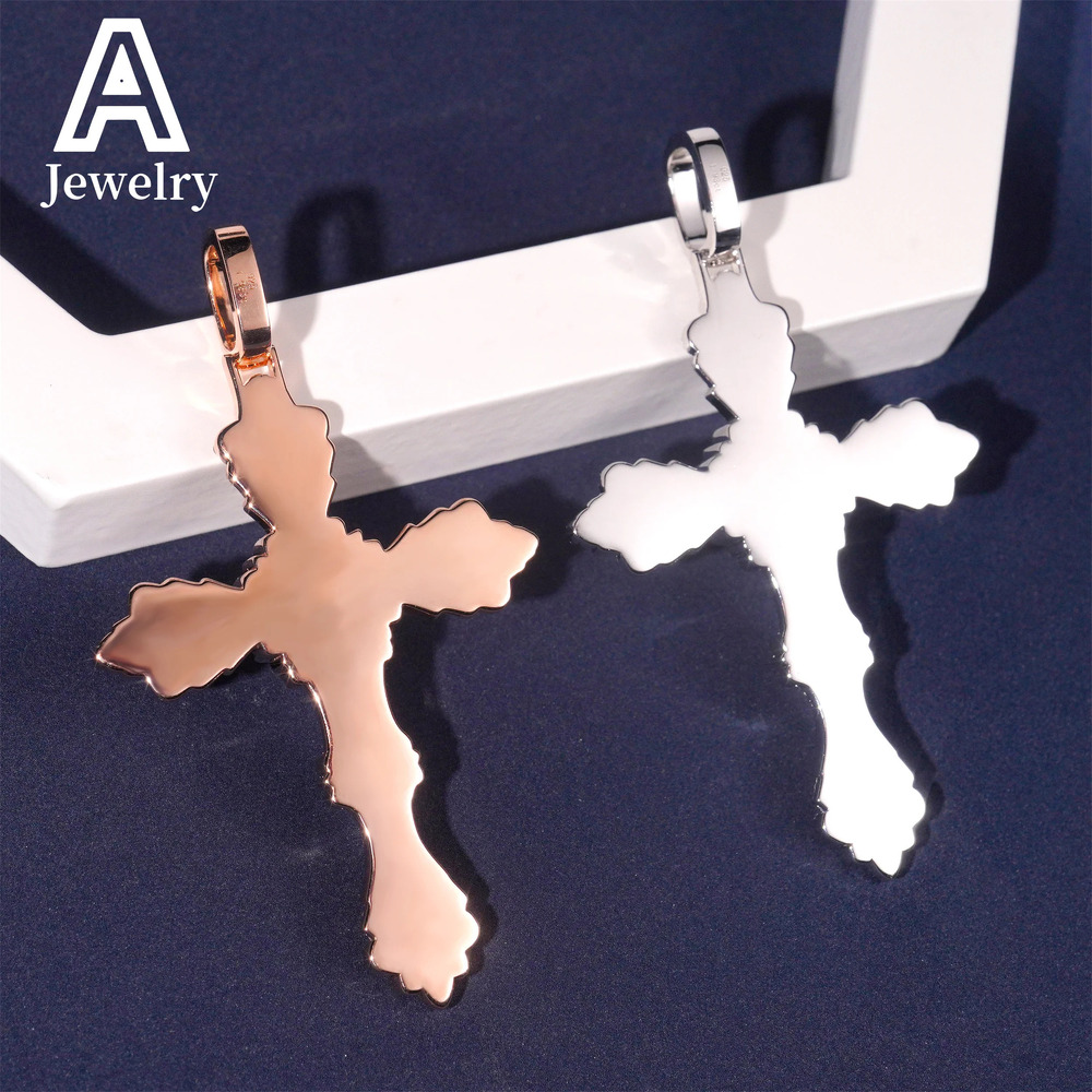Stock Iced Out Hip Hop Pendant 925 Silver White Gold Plated VVS1 Moissanite Diamond Cross Pendant Necklace