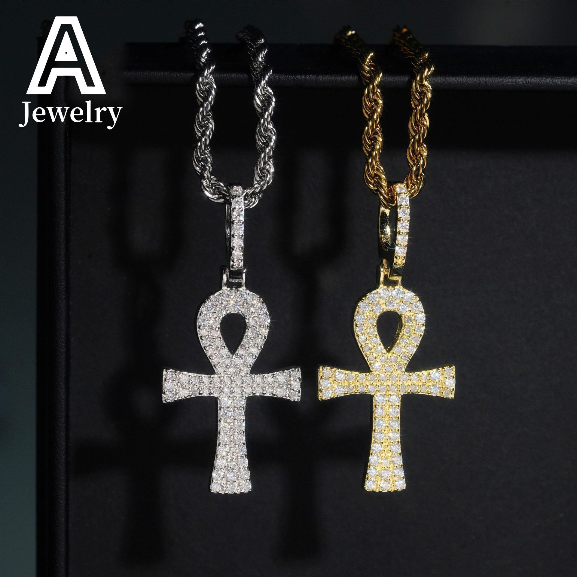 Fashion Cross Pendant 925 Silver Jewelry Moissanite Ankh Cross Charms Iced Hip Hop Pendants