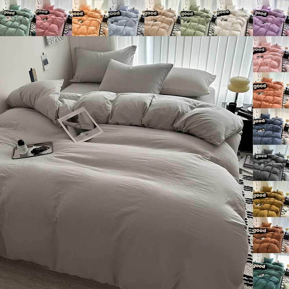 Washed Cotton Bed Linen Bedding Set 3/4 Pieces Bed Sheets Set Solid Color Cforter Cover Couple King Size Bed Quilt Cover Z250324