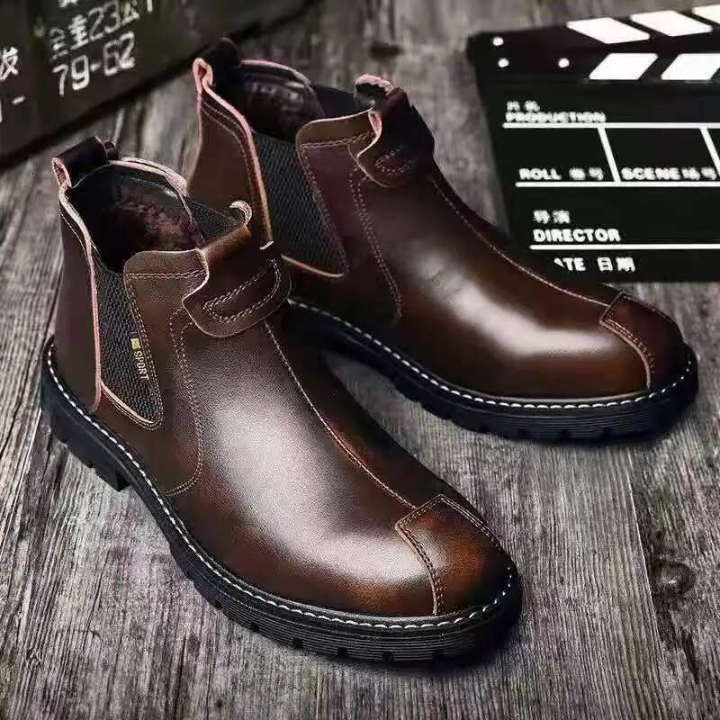 Genuine Leather Men's High Quality Working Boots Brand Designer Men Casual Shoes British Style Ankle Botas para hombre