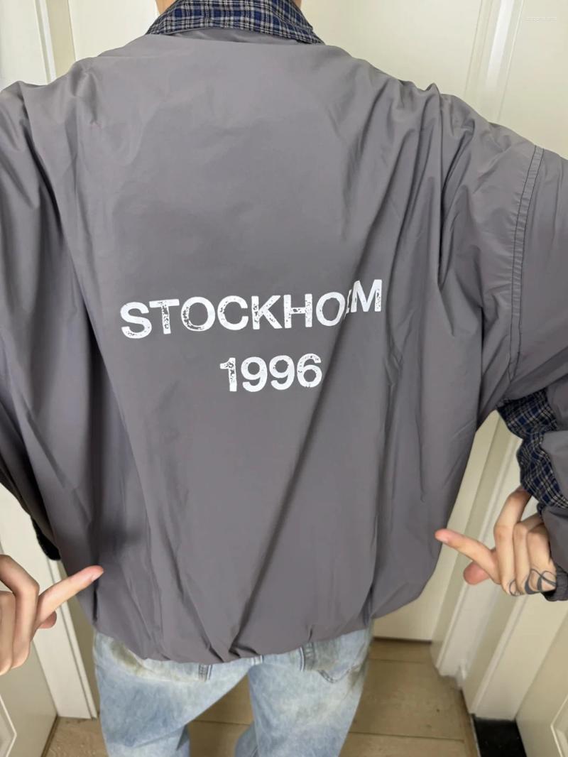 Mens Jackets Quality 1996 Stockholm Jacket Washed Old Letter Printed Checkered Patchwork Windbreaker Men Women Casual