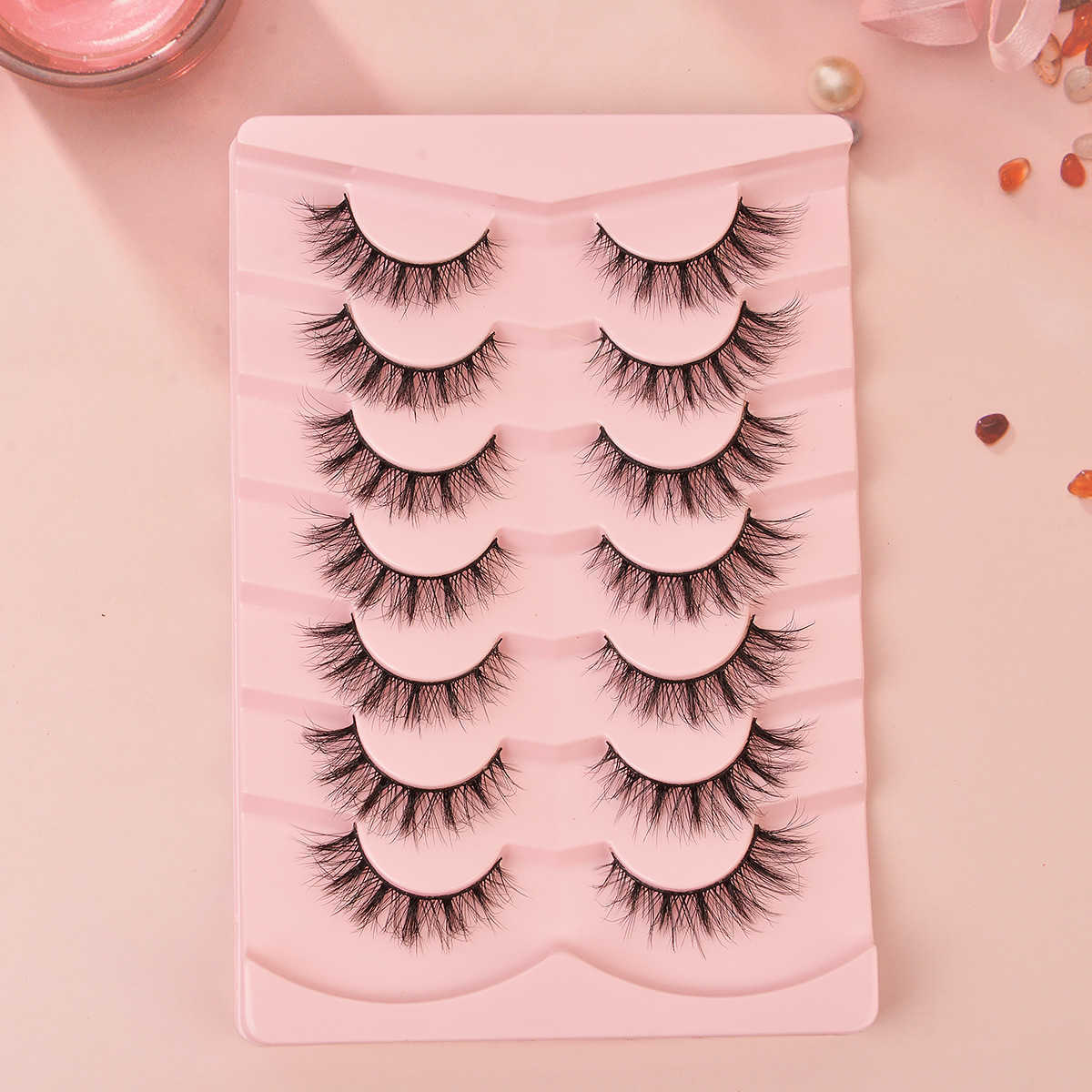 Flat fake eyelashes 7 pairs set elongated and naturally fluffy eyelashes at the end of the eye W250324