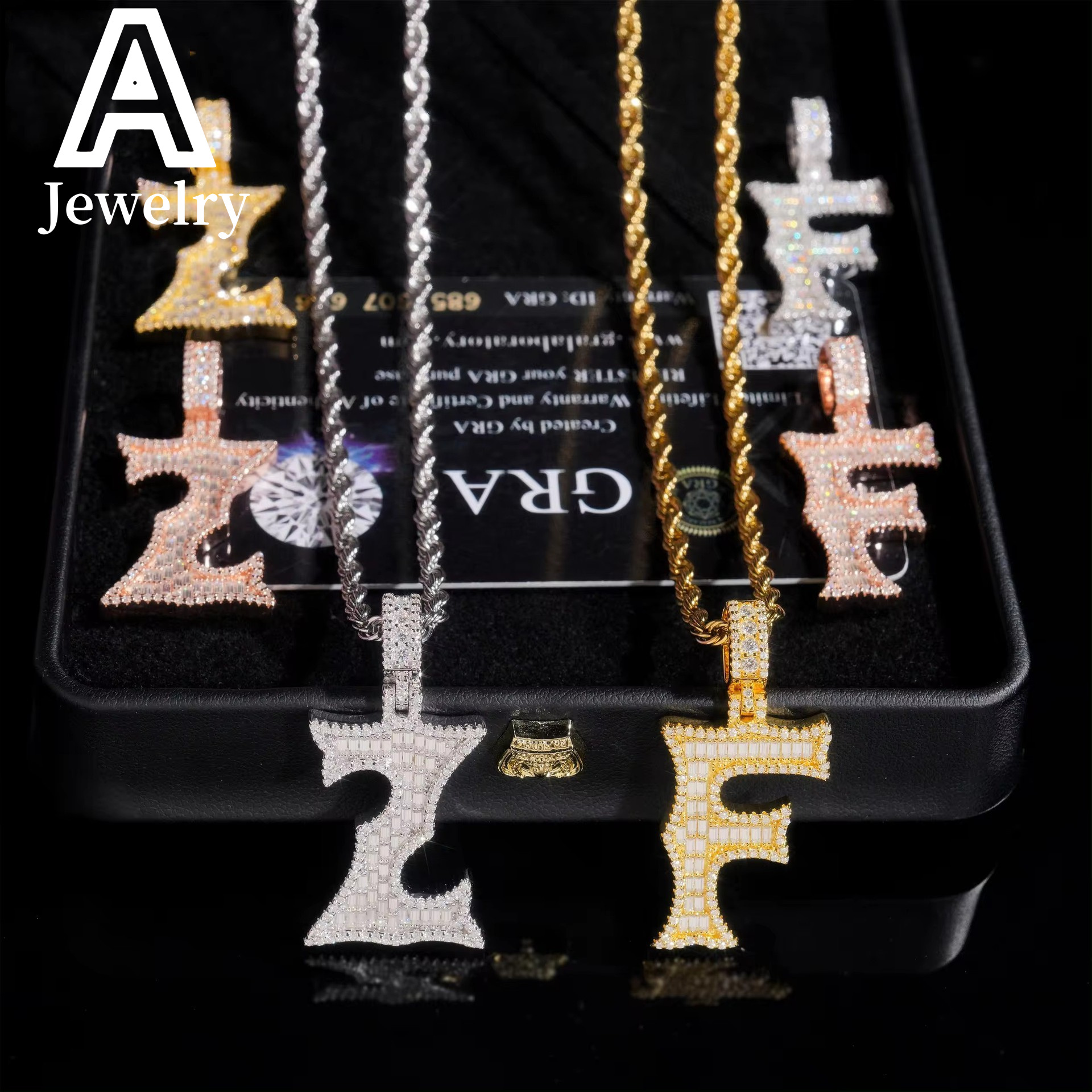 New Arrival Custom Letter Pendants Hip Hop Jewelry Fashion Baguette Moissanite Diamond Single Letter Pendants For Men Women