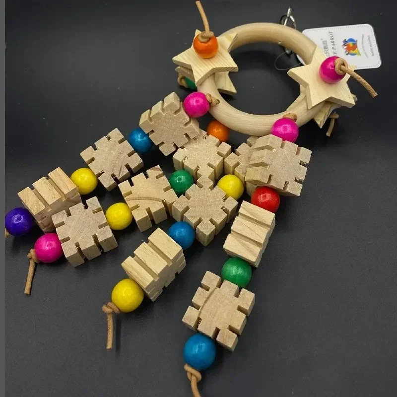 Parrot Toys Five Pointed Star Rings Bird Supplies Tools Chew Swings Wooden Medium To Large 250320