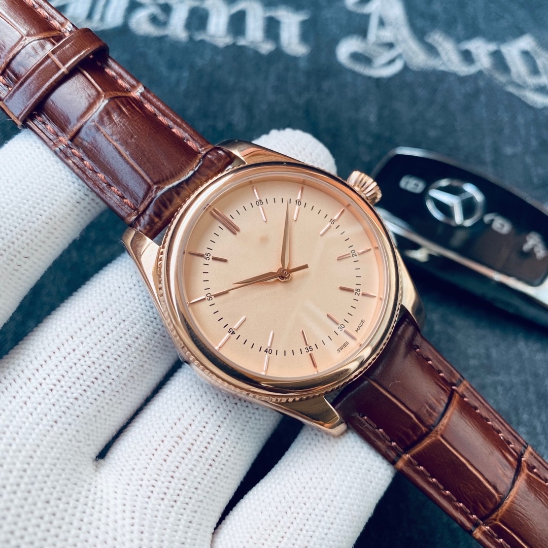 Luxury mens watch New Celliniity M50505-0020 Men's Automatic Movement Watch 39mm gold SS2813 fine steel case cowhleather strap watch aaa #528