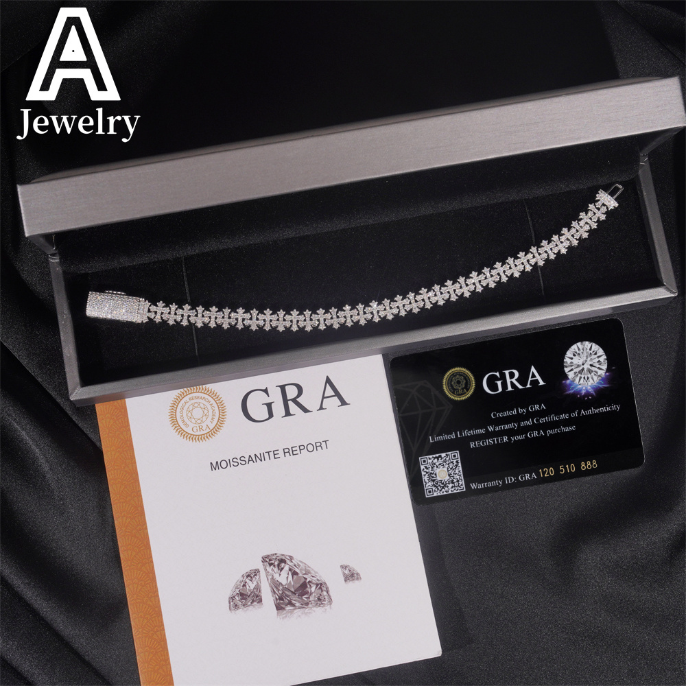 New Arrivals Hip Hop Iced Out Jewelry Pass Test Silver 8.5mm Cross Necklace VVS Moissanite Cuban Link Chain