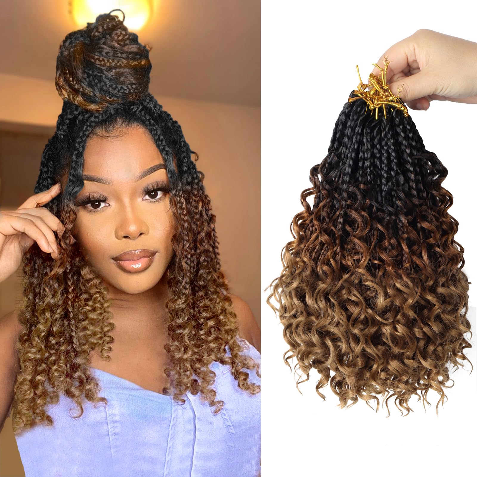 Goddess Bohemian Box Braids Crochet Hair - 36 Inch Curly Ends, 6 Packs Synthetic Curly Wave Ends Pre Looped Braiding Hair Extensions for Black Women