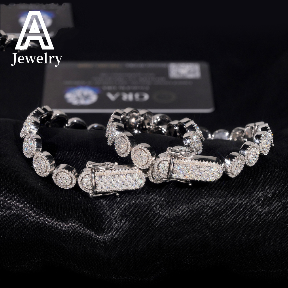 High Quality Fine Jewelry Sparkle Iced Out 10mm Flower 925 Sterling Silver Diamond Moissanite Bracelet