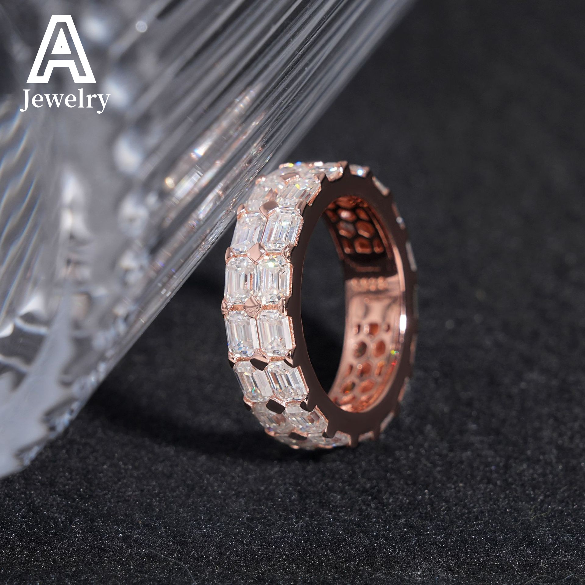 European and American fashion Jewelry Ring Double row 925 sterling silver Moissamite jewelry engagement diamond Hip Hop trend ri