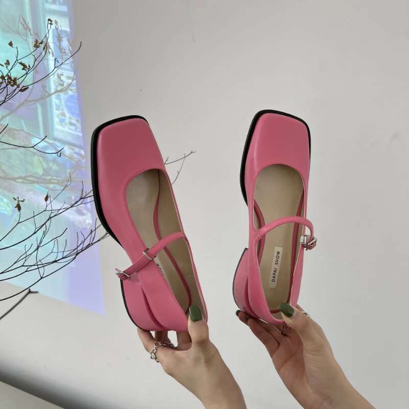 Brand Heels Fashion Square Toe Mary Jane Soft Sole Ballet Shoes Shallow Buckle Women Sandals 2025