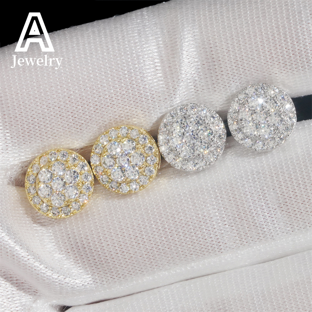 Fine jewelry Round Shape Cluster Diamond Studs Women Earrings 925 Sterling Silver Moissanite Jewelry Fashion Hip Hop Ear Studs