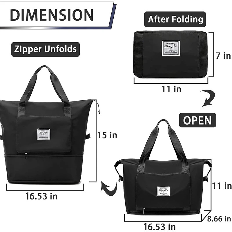 Foldable expandable travel bag large capacity waterproof luggage bag tote bag travel luggage bag suitable for weekend camping 250314