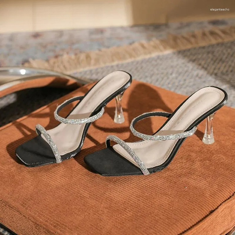2025 S Fashion Designer Sandals Summer Sexy Open Toe Women Water Dia Shining Square Headed Banquet S High Heels For Ladies