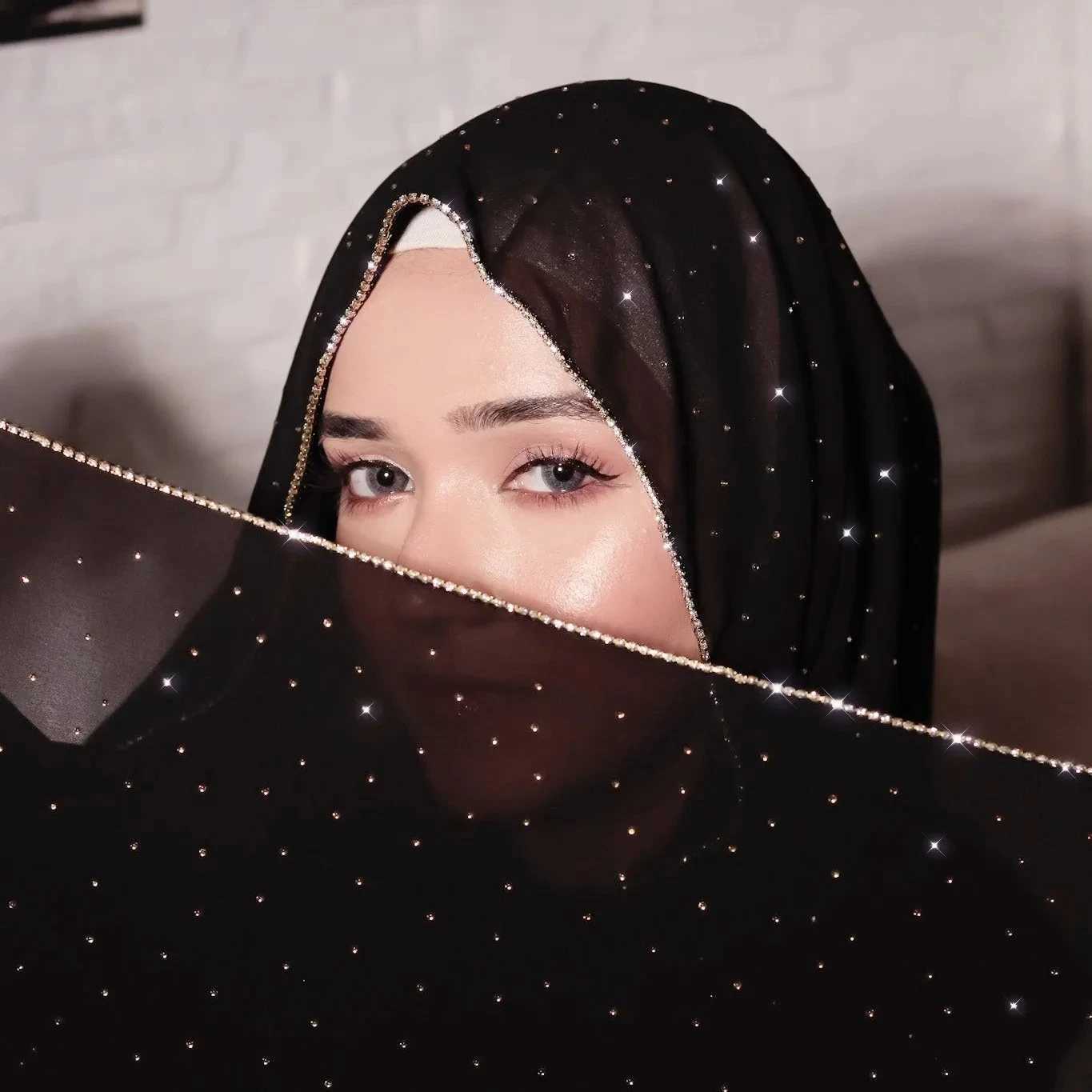New Fashion Diamond Chain Headscarf Long Chiffon Soft Scarf Shining Stone Packaging Elegant Echape Foard Muslim Scarf X250324