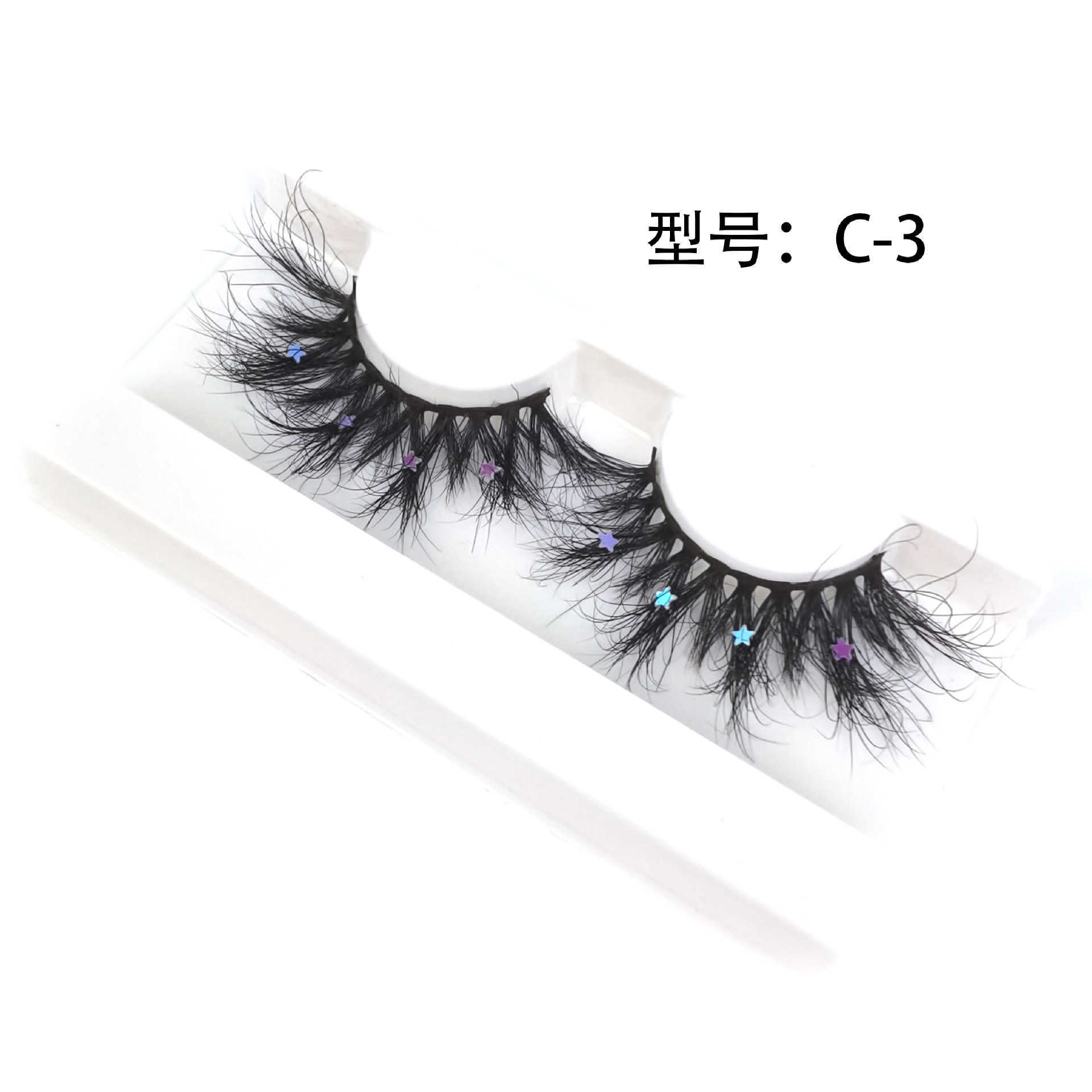Color 3D false eyelashes Christmas makeup stage makeup glitter powder sequins thick exaggerated mink eyelashes W250324