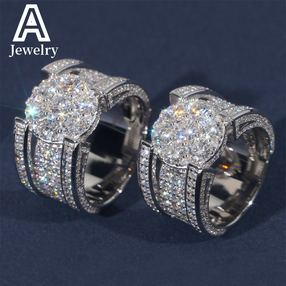 Iced out Men Hip Hop 925 Silver Jewelry VVS Moissanite Diamond Rings Pinky Rings