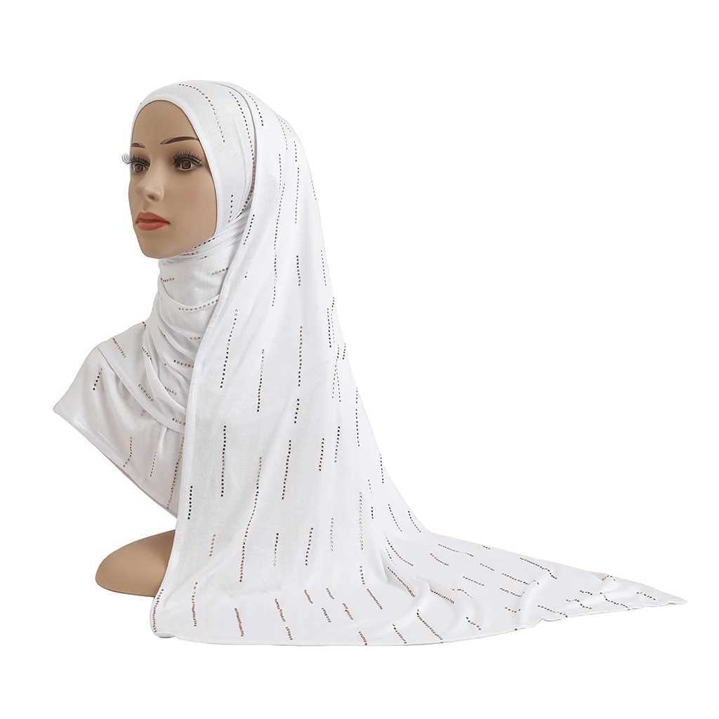H205 Modal Cotton Jersey Soft Long Scarf with Rhinestone Rectangular Headscarf Womens Scarf Shawn Hood X250324