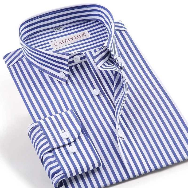 Mens long sleeved needlepoint striped dress with high-quality pocket free design ultra-thin fit casual button down easy to care cotton shirt X250324