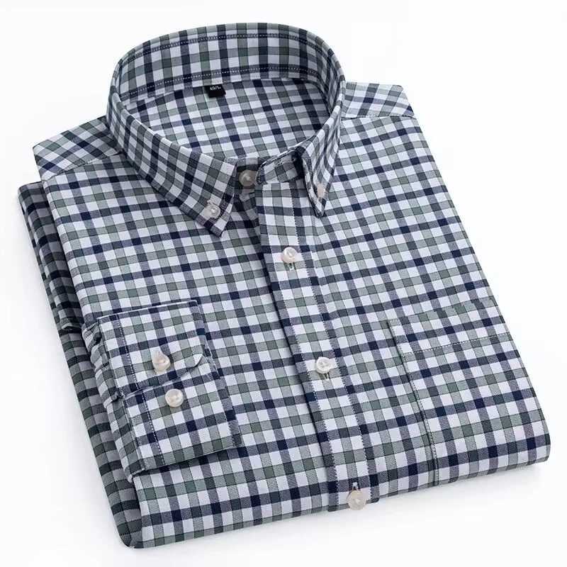 Mens 100% pure cotton striped shirt casual long sleeved standard fit comfortable button plain shirt single decal pocket X250324