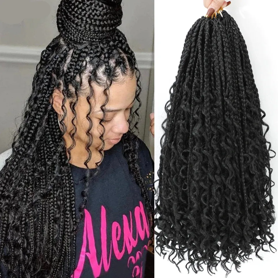 Goddess Bohemian Box Braids Crochet Hair - 36 Inch Curly Ends, 6 Packs Synthetic Curly Wave Ends Pre Looped Braiding Hair Extensions For Thin Hair Daily Styling