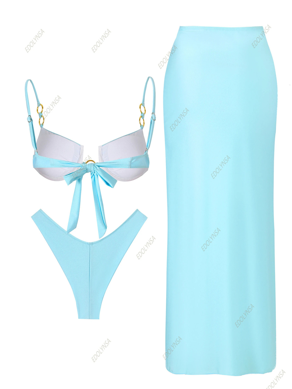 3 Pieces Sun Bikini Set for Women 2025 Sexy Swimsuit with Long Skirt Cover up Push up Bathing Suit Female Biquini Beachwear K86 250324