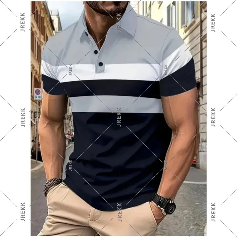Classic Stripe Polo Shirt For Mens Clothing Basic Wild Business Short Sleeve Lapel Golf Shirts Summer Casual Street Men Tee Top 250311