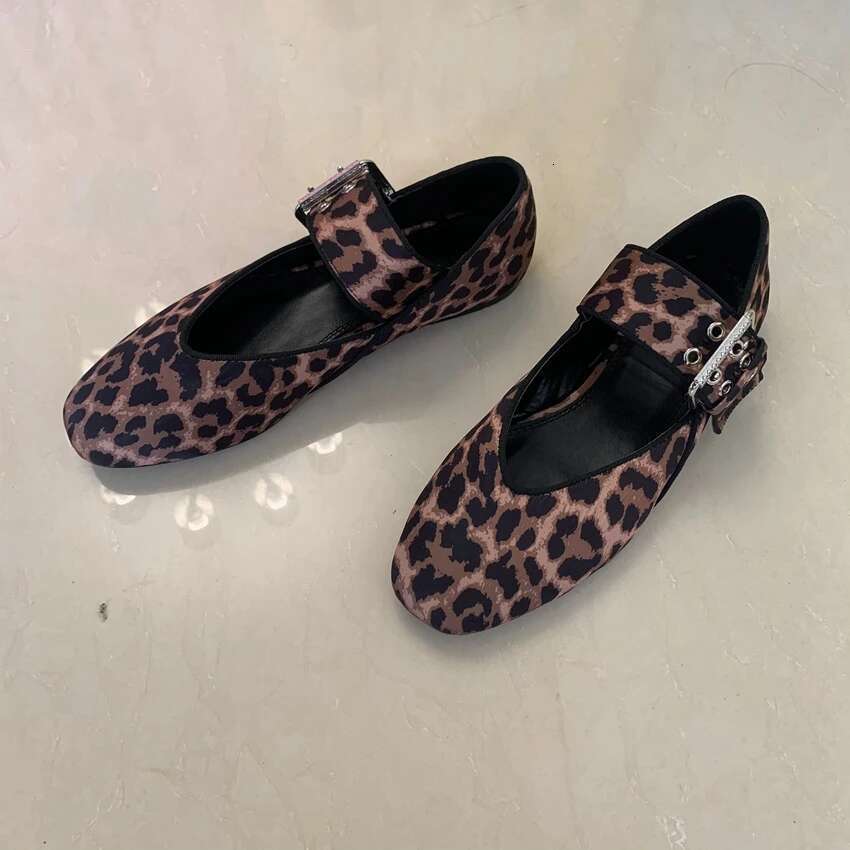Fashion Womens Leopard Print Casual Flat Shoe Summer Mary Jane Shoes Woman Slip-on Flats