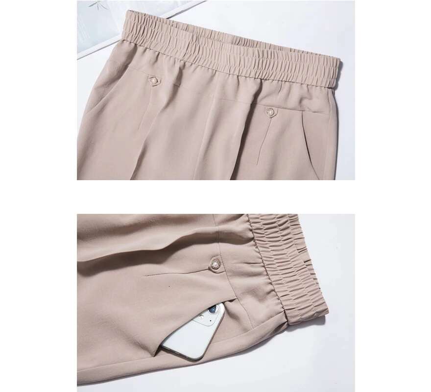 High End Fashion Temperament Versatile Women's Straight Pants Spring Solid Patchwork Pockets Elastic Waist Loose Casual Trousers