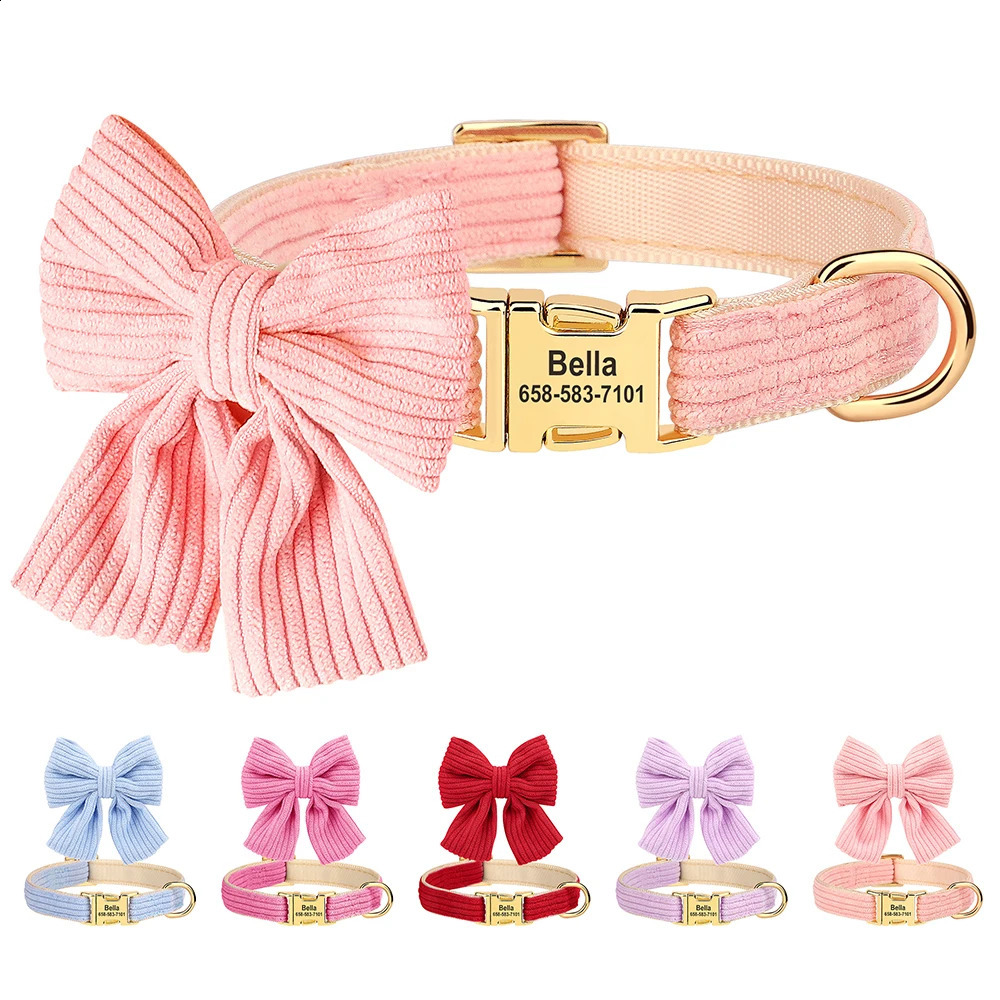 Personalized Dog Collar Big Bowtie Pet Dog ID Collars Free Engraving Cute Bowknot For Small Medium Dogs Cats Pet Accessories 250320