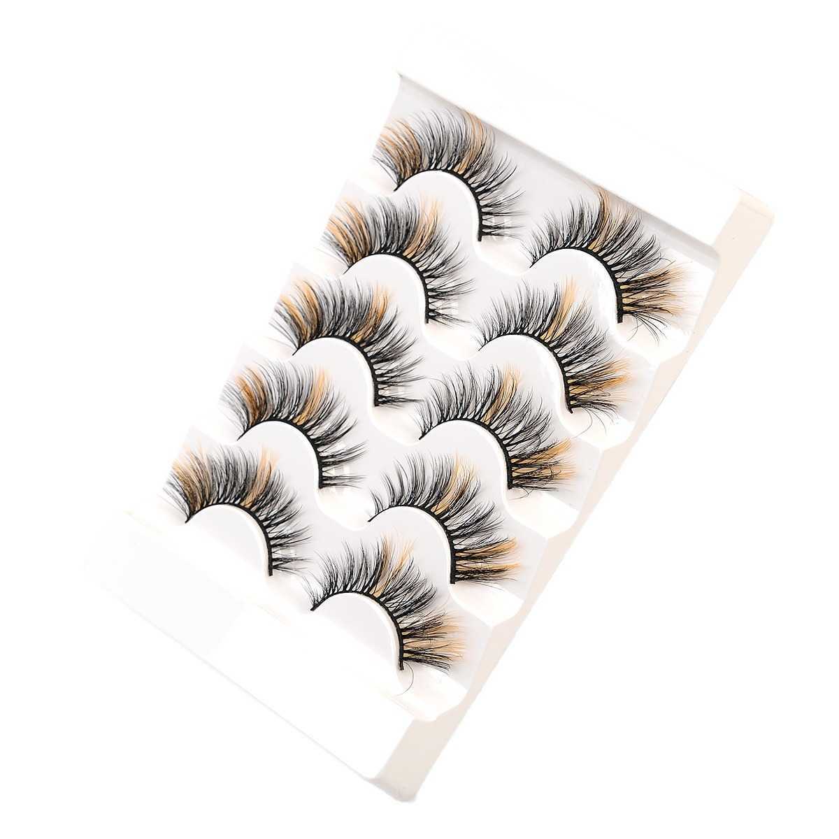One piece false eyelash style with colored eyelashes 5 pairs of synthetic eyelashes W250324